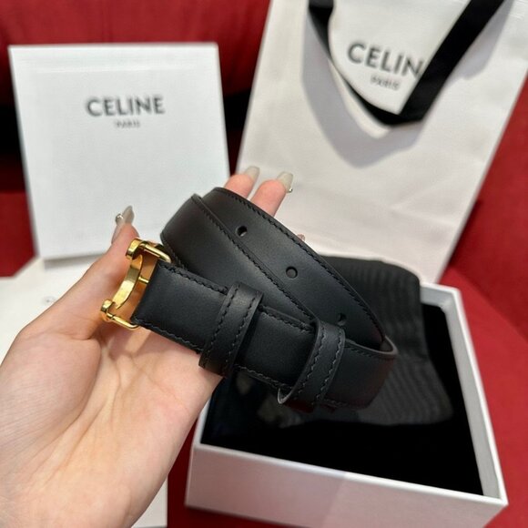Celine Women's Belt in Black with Gold Buckle - Picture 2 of 9